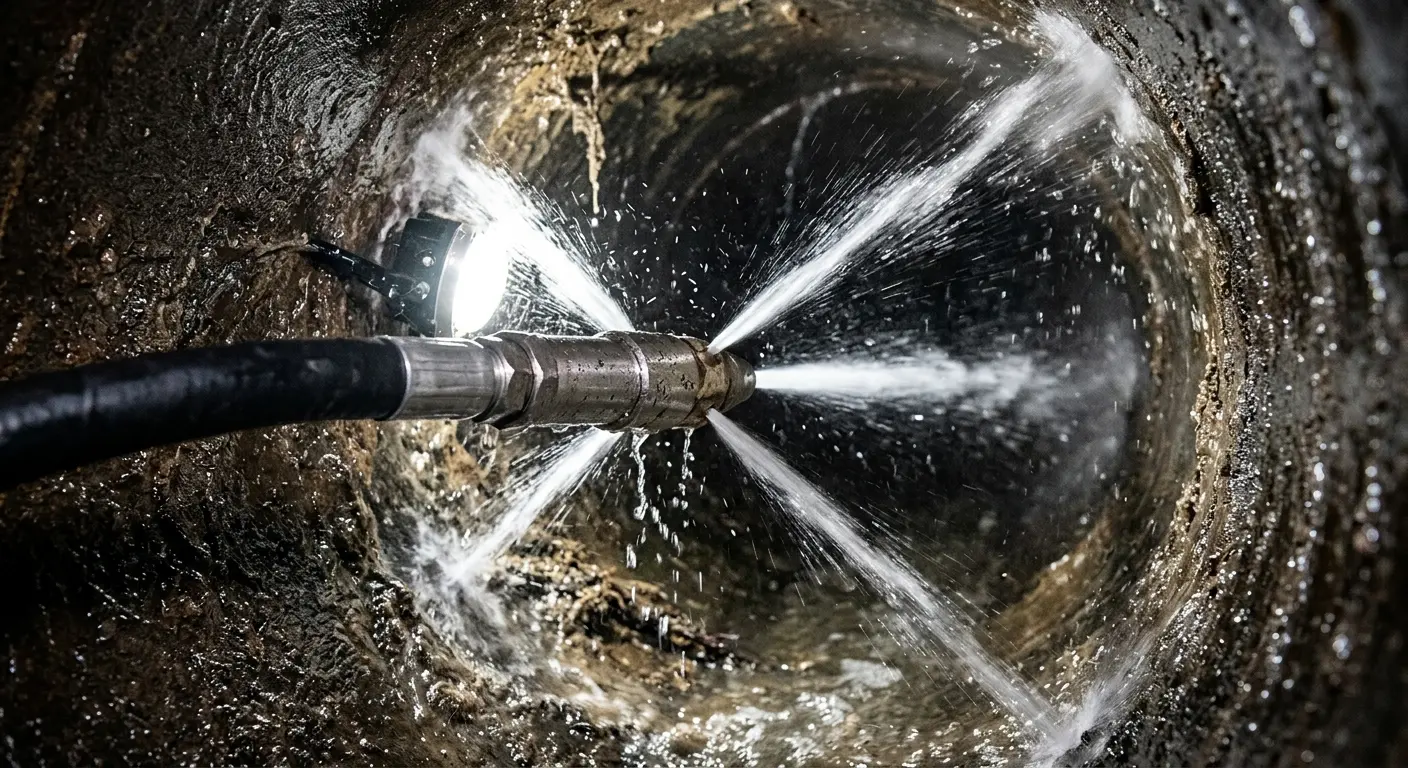 High-pressure hydro jetting nozzle cleaning sewer pipe for Storm Drain Cleaning in Amherst